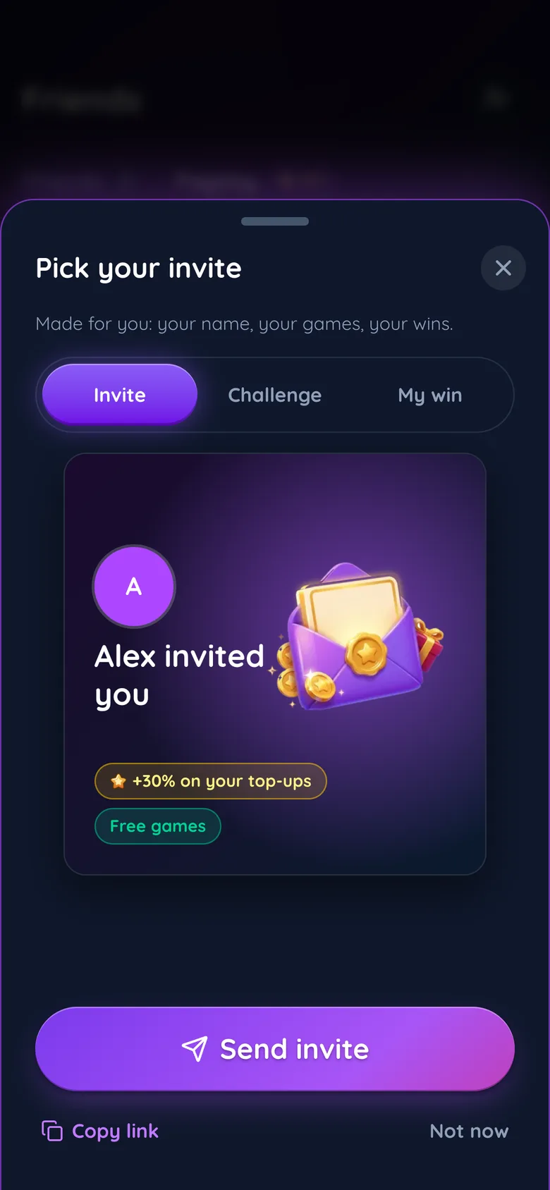 The invite picker in Gift Club with ready-made invite cards