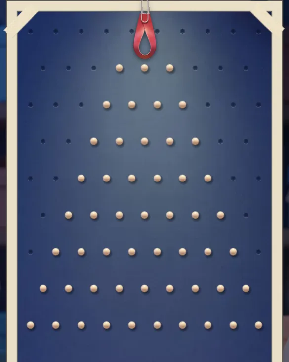 Plinko board with eight rows of pegs